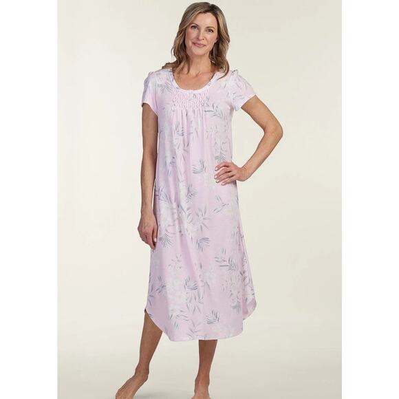 Miss Elaine Women's Short-Sleeve Floral Nightgown, Pink, Size S 0074 - Picture 1 of 3